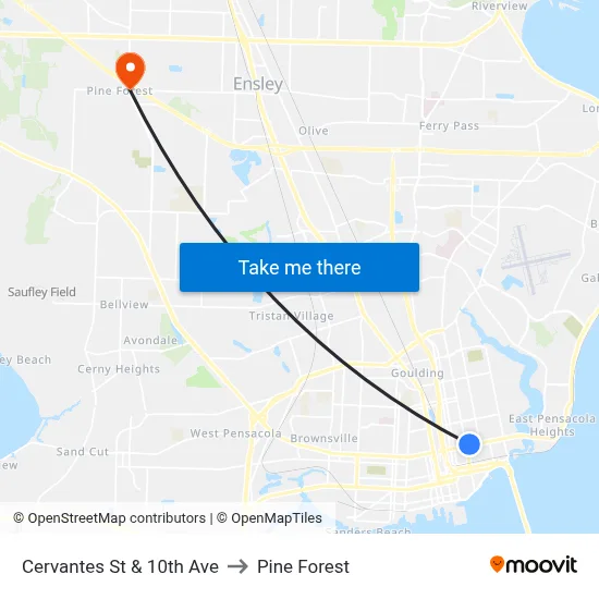 Cervantes St & 10th Ave to Pine Forest map