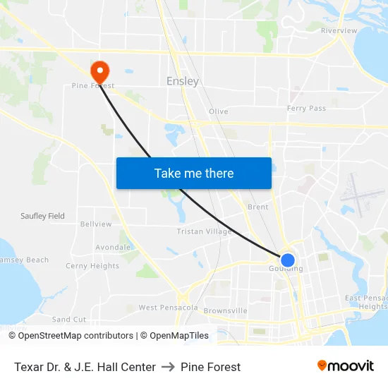 Texar Dr. & J.E. Hall Center to Pine Forest map