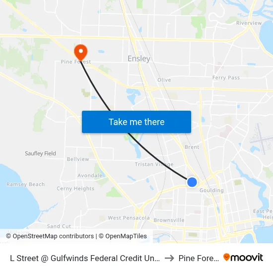L Street @ Gulfwinds Federal Credit Union to Pine Forest map