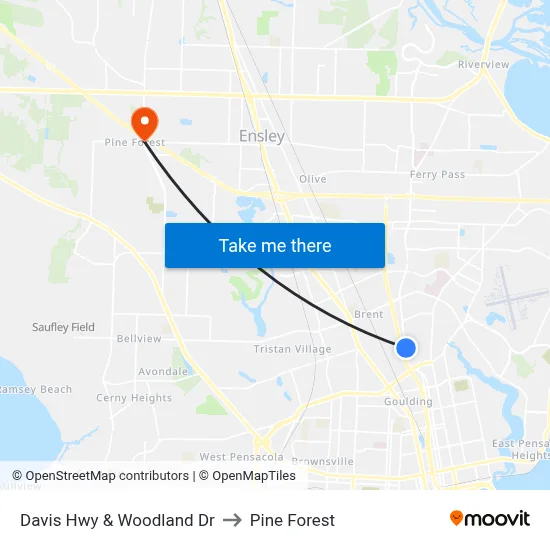 Davis Hwy & Woodland Dr to Pine Forest map