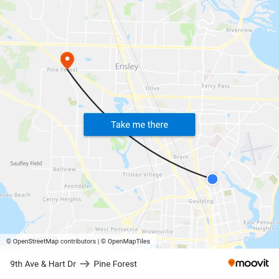 9th Ave & Hart Dr to Pine Forest map