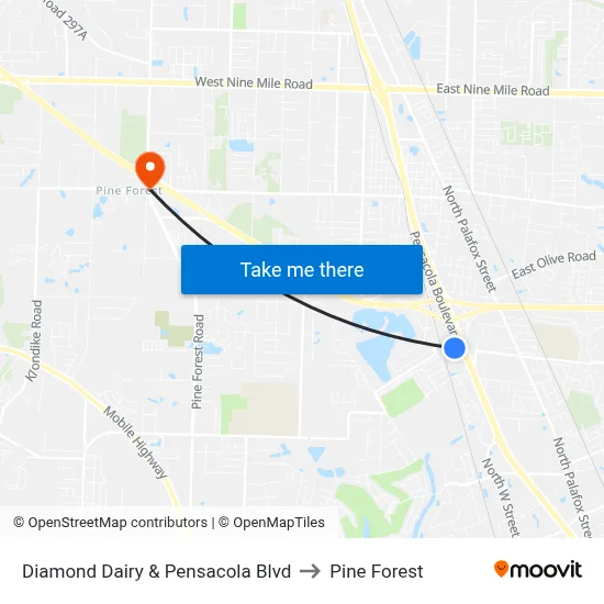 Diamond Dairy & Pensacola Blvd to Pine Forest map