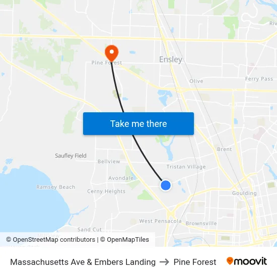 Massachusetts Ave & Embers Landing to Pine Forest map