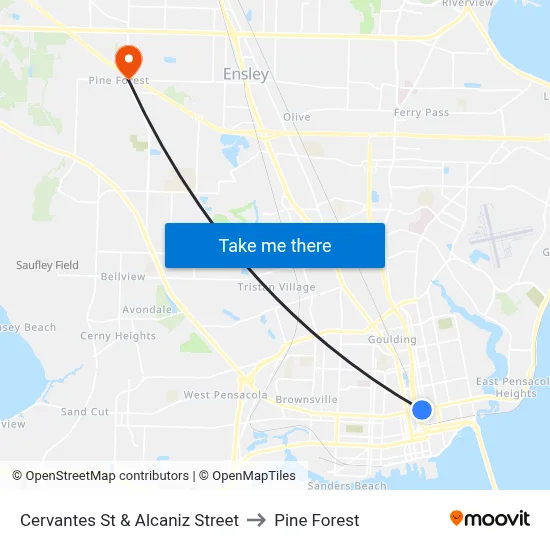 Cervantes St & Alcaniz Street to Pine Forest map