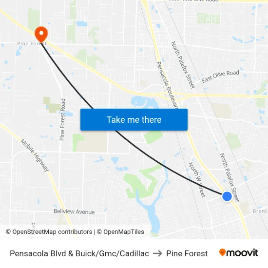 Pensacola Blvd & Buick/Gmc/Cadillac to Pine Forest map