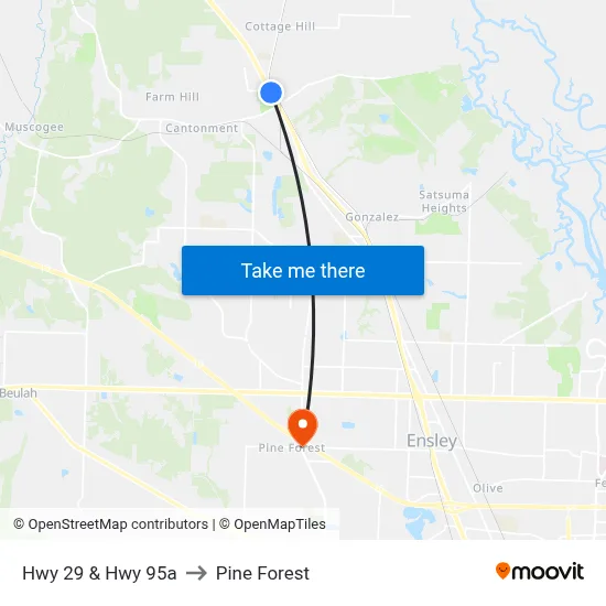 Hwy 29 & Hwy 95a to Pine Forest map