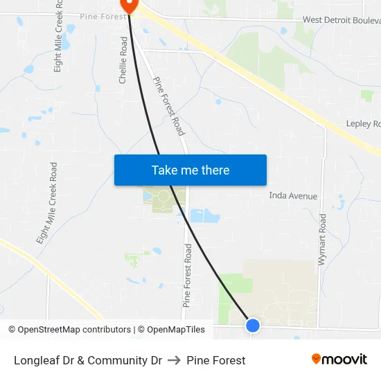 Longleaf Dr & Community Dr to Pine Forest map