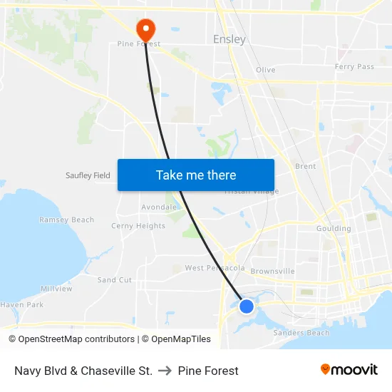 Navy Blvd & Chaseville St. to Pine Forest map