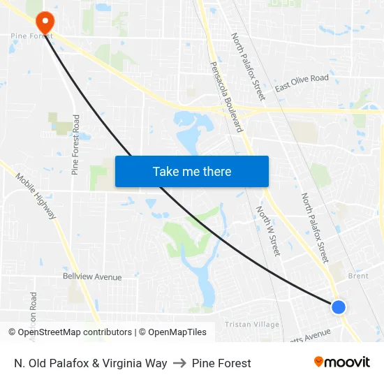 N. Old Palafox & Virginia Way to Pine Forest map
