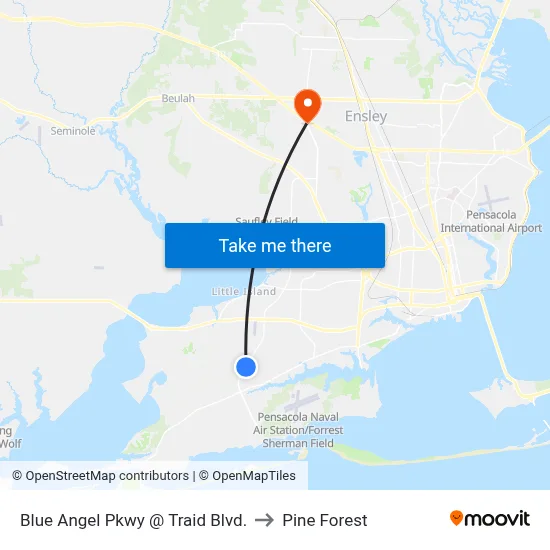 Blue Angel Pkwy @ Traid Blvd. to Pine Forest map