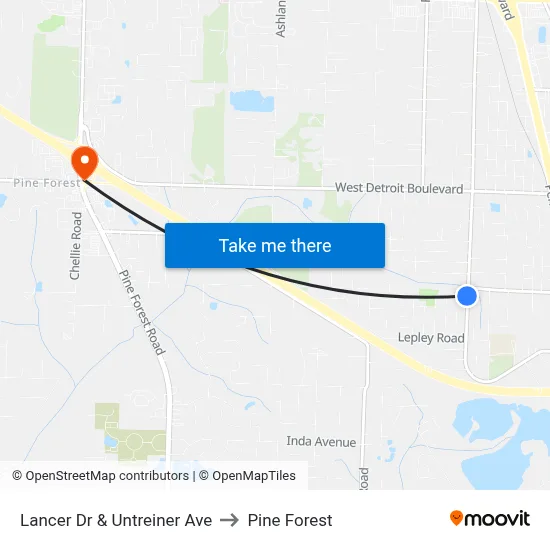 Lancer Dr & Untreiner Ave to Pine Forest map