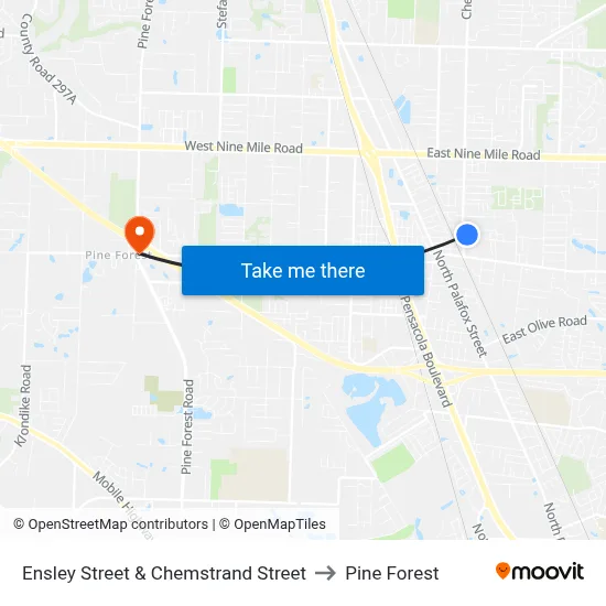Ensley Street & Chemstrand Street to Pine Forest map