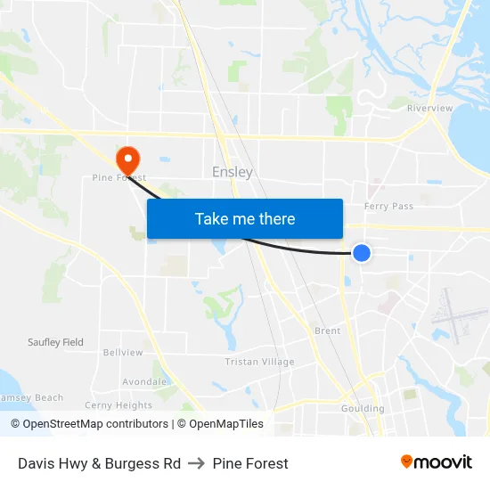 Davis Hwy & Burgess Rd to Pine Forest map
