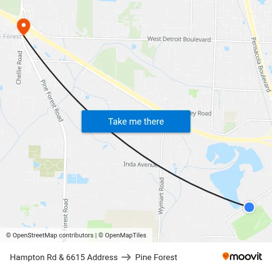 Hampton Rd & 6615 Address to Pine Forest map