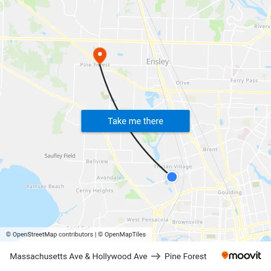 Massachusetts Ave & Hollywood Ave to Pine Forest map