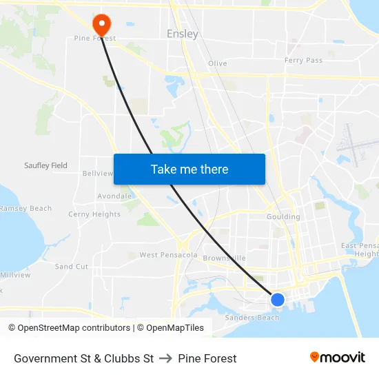 Government St & Clubbs St to Pine Forest map