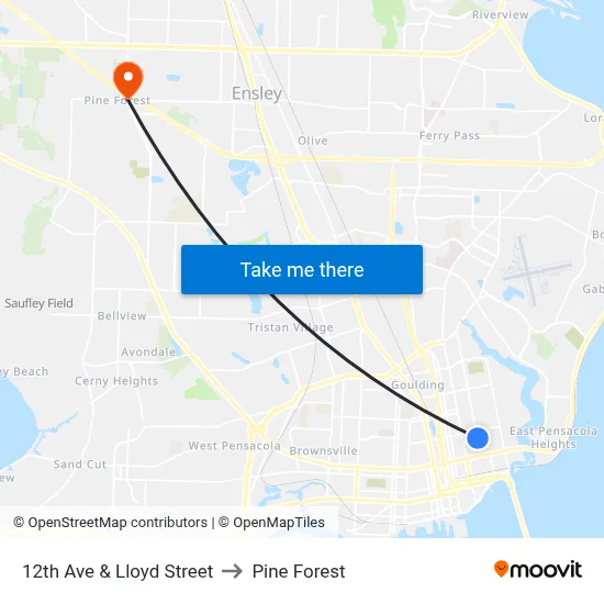 12th Ave & Lloyd Street to Pine Forest map