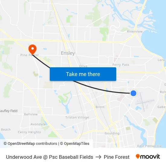 Underwood Ave @ Psc Baseball Fields to Pine Forest map