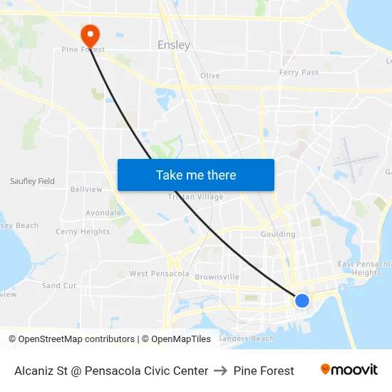 Alcaniz St @ Pensacola Civic Center to Pine Forest map