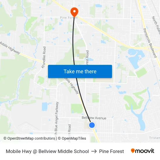Mobile Hwy @ Bellview Middle School to Pine Forest map