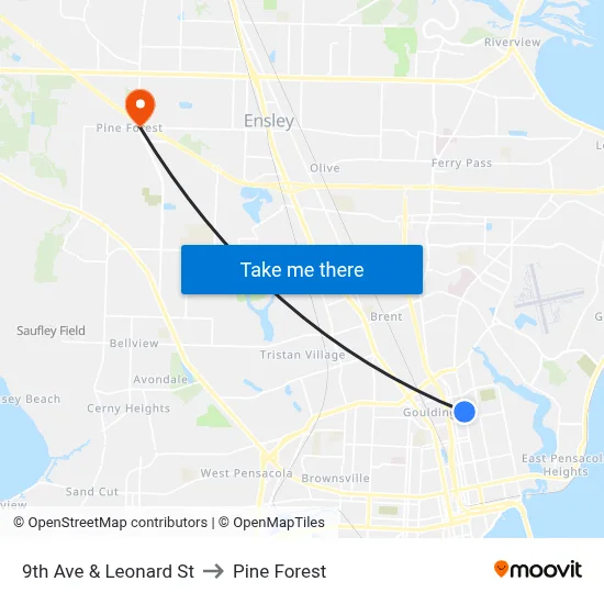 9th Ave & Leonard St to Pine Forest map