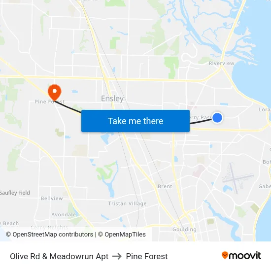 Olive Rd & Meadowrun Apt to Pine Forest map