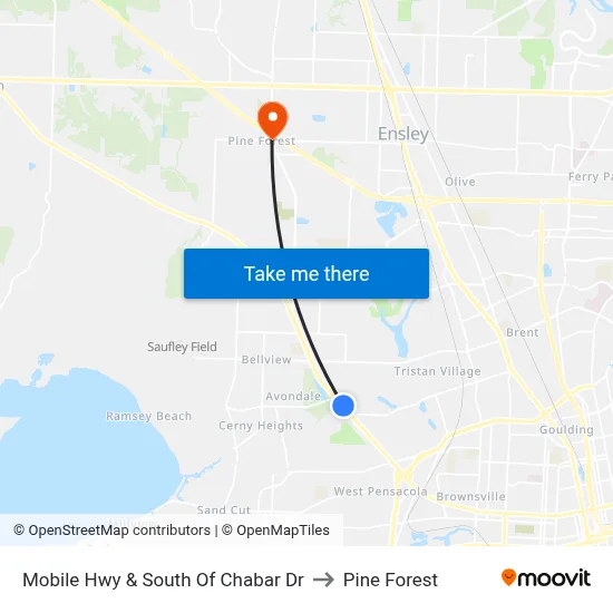 Mobile Hwy & South Of Chabar Dr to Pine Forest map