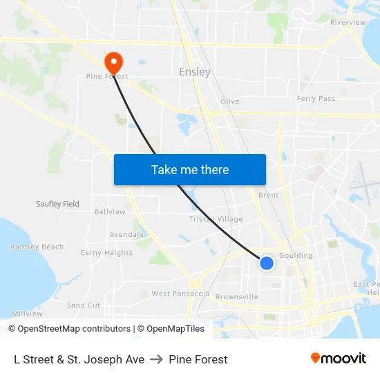 L Street & St. Joseph Ave to Pine Forest map