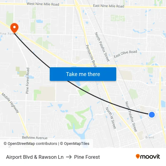 Airport Blvd & Rawson Ln to Pine Forest map