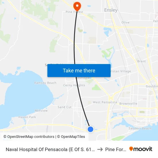 Naval Hospital Of Pensacola (E Of S. 61st Ave) to Pine Forest map