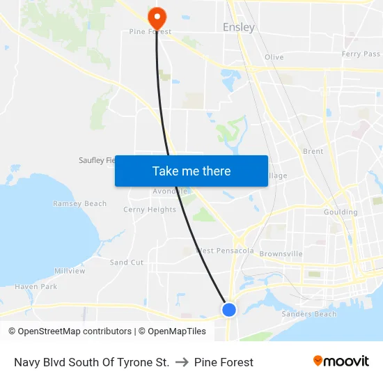 Navy Blvd South Of Tyrone St. to Pine Forest map