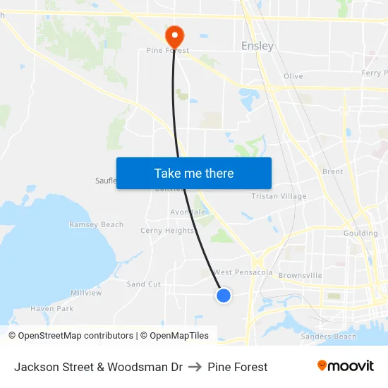 Jackson Street & Woodsman Dr to Pine Forest map