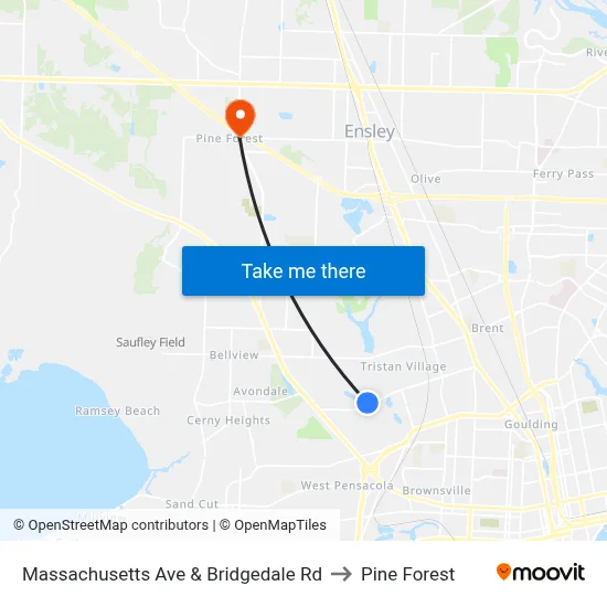 Massachusetts Ave & Bridgedale Rd to Pine Forest map