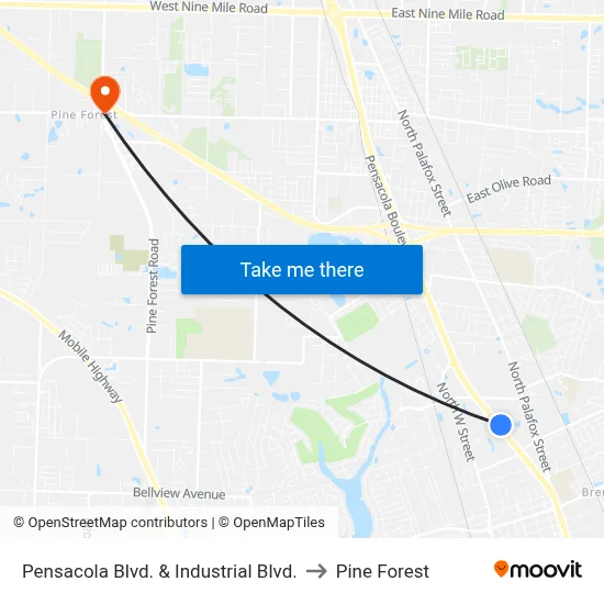 Pensacola Blvd. & Industrial Blvd. to Pine Forest map
