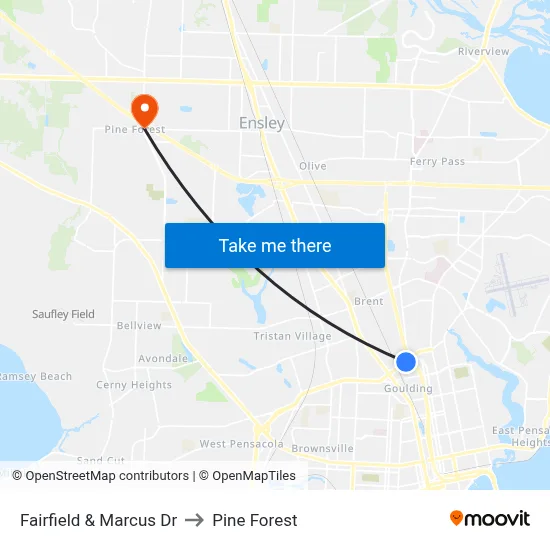 Fairfield & Marcus Dr to Pine Forest map