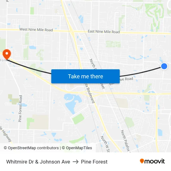 Whitmire Dr & Johnson Ave to Pine Forest map