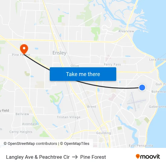 Langley Ave & Peachtree Cir to Pine Forest map