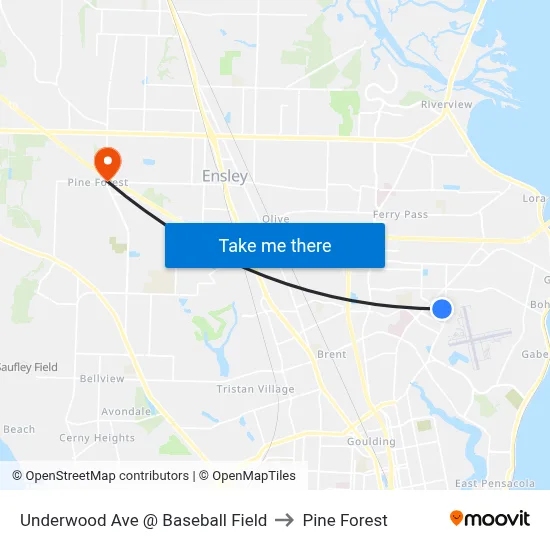 Underwood Ave @ Baseball Field to Pine Forest map