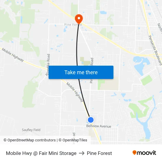 Mobile Hwy @ Fair Mini Storage to Pine Forest map