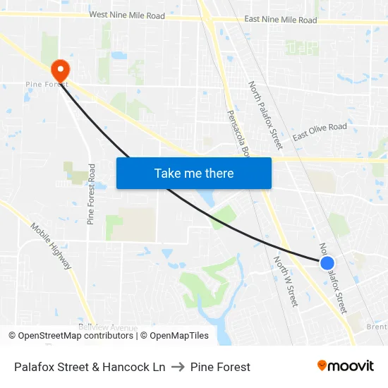 Palafox Street & Hancock Ln to Pine Forest map