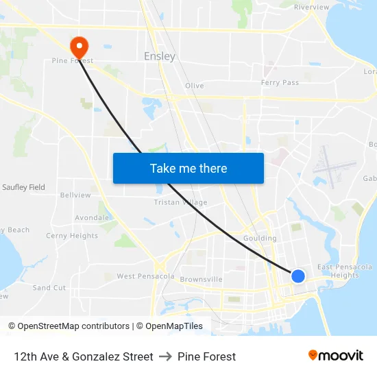 12th Ave & Gonzalez Street to Pine Forest map