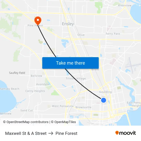 Maxwell St & A Street to Pine Forest map