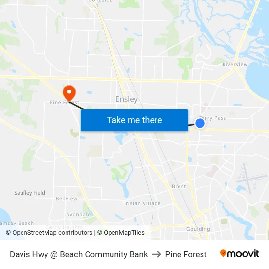 Davis Hwy @ Beach Community Bank to Pine Forest map