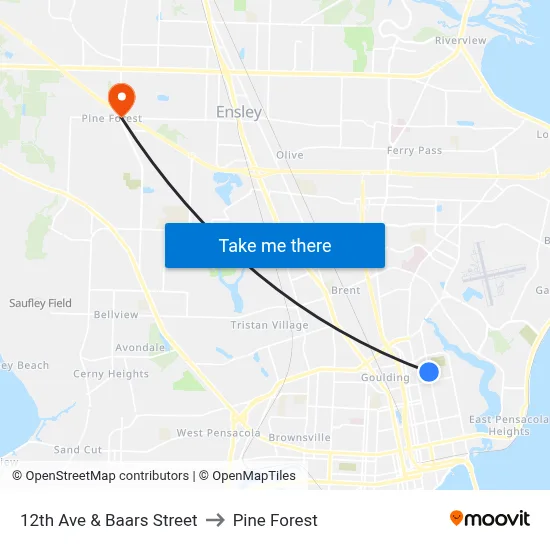 12th Ave & Baars Street to Pine Forest map