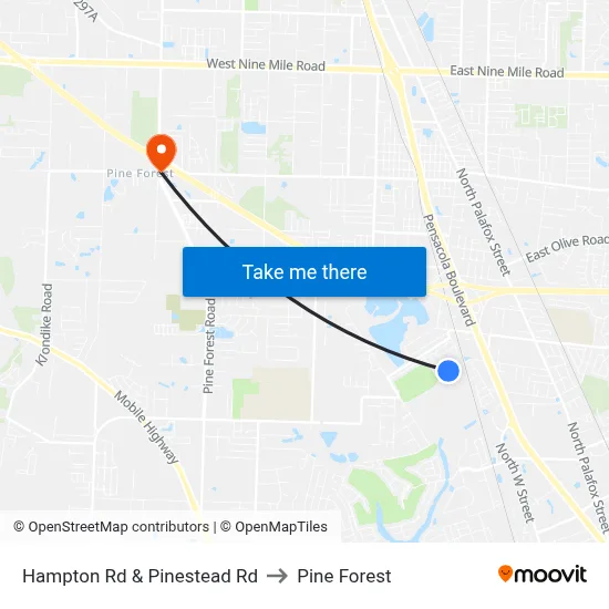 Hampton Rd & Pinestead Rd to Pine Forest map