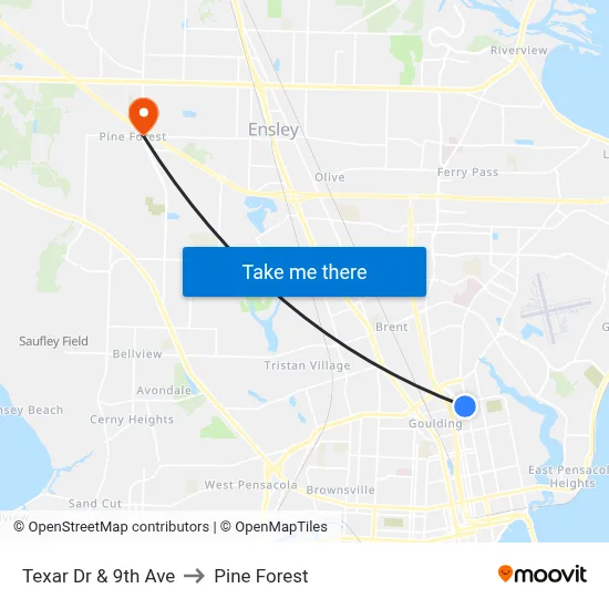 Texar Dr & 9th Ave to Pine Forest map