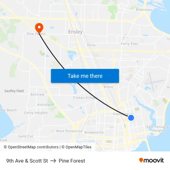 9th Ave & Scott St to Pine Forest map