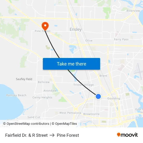 Fairfield Dr. & R Street to Pine Forest map
