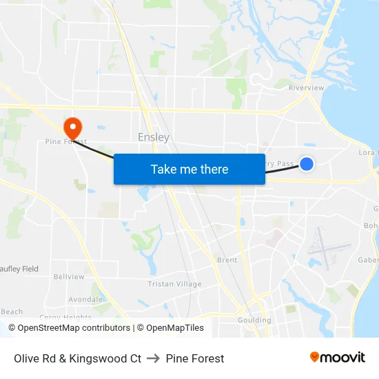 Olive Rd & Kingswood Ct to Pine Forest map