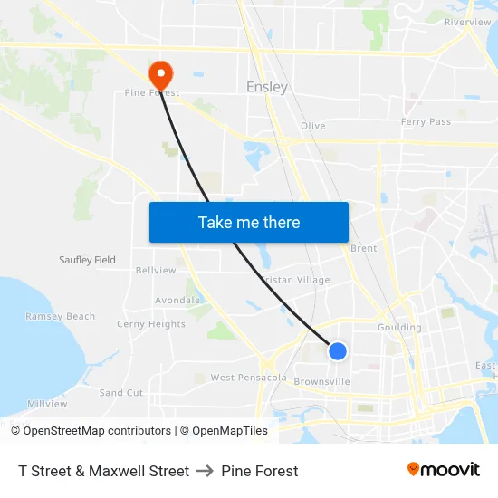 T Street & Maxwell Street to Pine Forest map